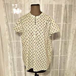 J Jill Floral Cotton Peasant Quiet Luxury Mother of Pearl Button Blouse XL